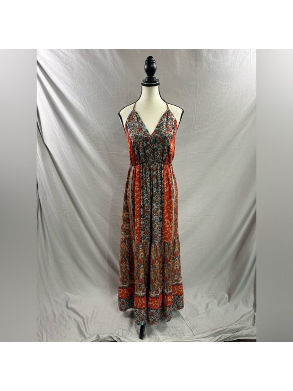 Boho Floral Print Backless Tie Shoulder Ruffle Hem Cami Dress - Picture 8 of 11